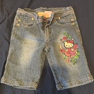 EUC Y2K Hello Kitty Blue Denim Shorts with Rose Embroidery-Girls Size 7
